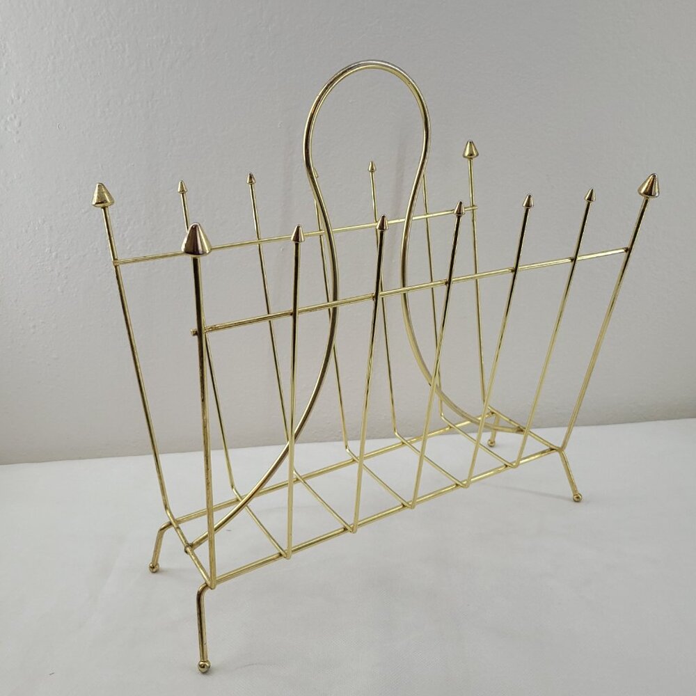 Vintage LP Vinyl Record Album Rack Atomic Mid-Century Modern Gold Tone Hollywood